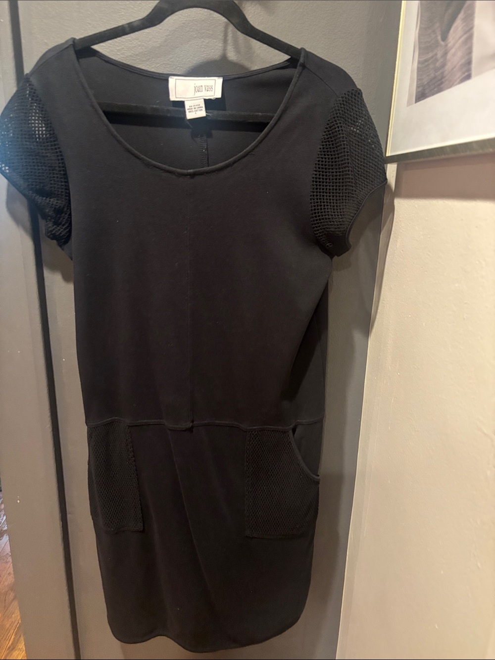 Joan Vass Black Short Sleeve Pocket Shift Dress